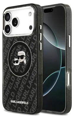A Karl Lagerfeld phone case for an iPhone Pro Max is shown against a light gray background.