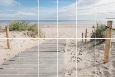 Produktbild von Fliesenaufkleber 15x15 cm – 24 Stück – Selbstklebend – Wasserfest – Pflegeleicht – Hitzebeständig – Für Küche & Bad – Weg zum Strand