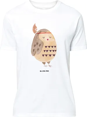 Produktbild von Mr. & Mrs. Panda Größe L T-Shirt Eule Federschmuck - Weiß - Geschenk, Owl, Dekoration, Shirt, Waldtiere, Tshirt, Abenteuer, mit Spruch