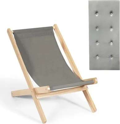 Produktbild von Famanu Liegestuhl Holz, inklappbar, bis 150 kg belastbar, mit Kissen, grau