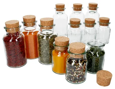 Zdjęcie produktu dla zestaw 12 słoików na przyprawy 6x 300ml + 6x 150ml + korek, do przechowywania herbaty, ziół i przypraw