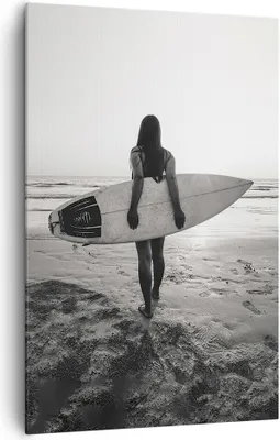 Produktbild von Bild auf Leinwand - Leinwandbild - Einteilig - Frau Strand Surfen - 80x120cm - Wand Bild - Wanddeko - Wandbilder - Leinwanddruck - Wanddekoration - Leinwand bilder - Wandbild - PA80x120-5036