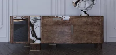 Produktbild von Casa Padrino Luxus Sideboard Braun / Weiß / Schwarz / Messing 230 cm