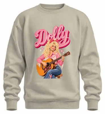 Imagen del producto de Sudadera con cuello redondo, estilo "cowgirl" occidental, con motivos de Dolly Parton, música country, guitarra. Talla L