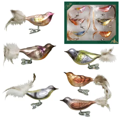 Produktbild von Krebs Glas Lauscha Weihnachtsbaumschmuck 6er Set - Wintervögel - ca. 11cm - aus Glas