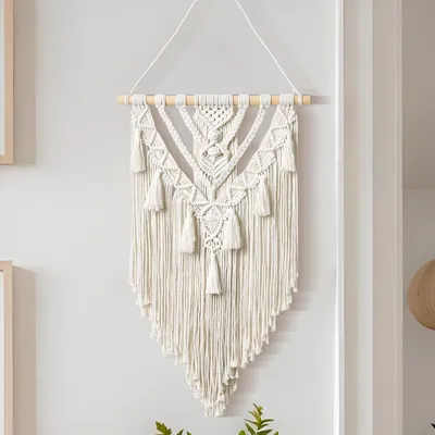 Obrázek produktu pro Elzusha - Macramé nástěnná dekorace v bohémském stylu - Tkaná nástěnná dekorace, 70x40 cm