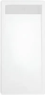 Produktbild von Mineralguss-Duschwanne extra flach ELITE Schieferoptik WEISS 90x200cm Edelstahl in gleicher Farbe Auslaufschutz in Farbe