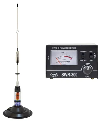 Image de Antenne CB PNI ML70, longueur 70 cm, incluant un support magnétique et un réflectomètre PNI SWR-300