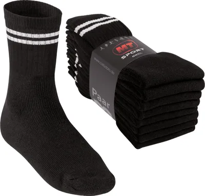 Produktbild von MT Damen und Herren Sport- und Freizeitsocken (8 Paar) Tennissocken - Schwarz-Whitestripe 43-46