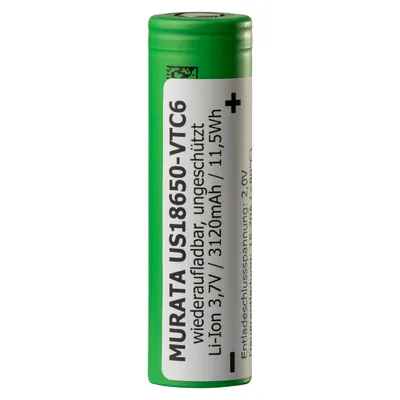 Zdjęcie produktu dla Sony Konion US18650VTC5A 2600 mAh, 3,6 V – 3,7 V, 2600 mAh, 65 x 18,2 mm, maksymalny prąd wyjściowy 35 A, Flat Top, w zestawie
