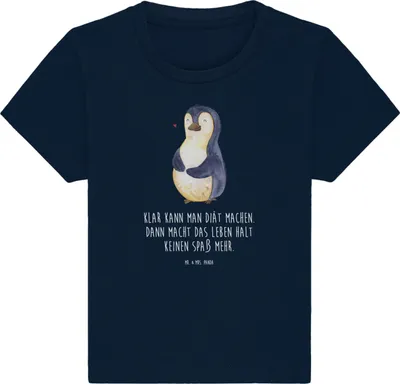 Produktbild von Mr. & Mrs. Panda Babyshirt Pinguin Diät 24. - 36. Monat - French Navy - Geschenk, Organic Baby T-Shirt, Kinder Shirt, Abnehmen, Baumwollshirt, , Gewicht