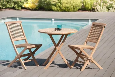 Image de FUN - Table de jardin 2 personnes, ronde pliante 80 cm en bois teck