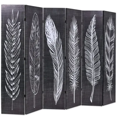Immagine prodotto di Paravento Pieghevole 228x170 cm Stampa Piume Bianco e Nero