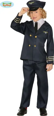 Produktbild von Pilot Flieger Uniform Kinderkostüm, Größe: 7 - 9 Jahre Farbe: Blau