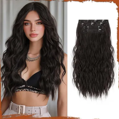 Obrázek produktu pro Clip-in prodlužovací vlasy, 4 kusy, 40 cm, syntetické, tmavě hnědé