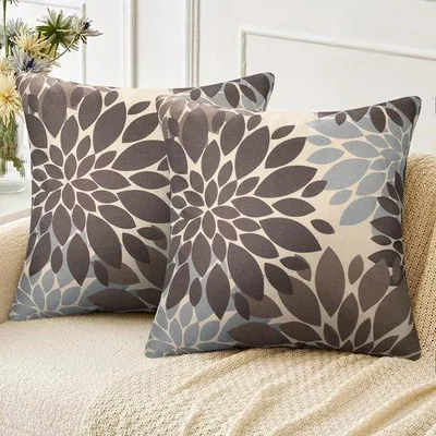 Obrázok produktu pre Ibenzoa® Sada dvoch obliečok na vankúše – Vianočné obliečky na vankúše z ľanu, 45 x 45 cm, motív dahlia, dekoratívne vankúše vhodné do obývačky a spálne