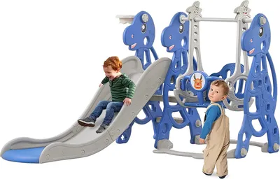 Image de NAIZY Toboggan Enfants Toboggan de jardin Toboggan bébé Enfants 4 en 1 fonction, grimper, glisser, tirer et fonction swing Max jusqu'à 50KG, 175x140x115cm