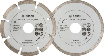 Produktbild von Diamanttrennscheibe für Fliesen und Baumaterial, Durchmesser: 115 mm, 2er-Pack