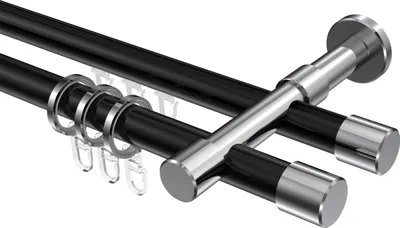 Produktbild von Interdeco Rundrohr-Innenlaufstange / Gardinenstange (Kombination) Schwarz / Chrom, Typ Prestige Santo (Kappe), 20 mm Ø 2-läufig, 320 cm