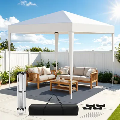 Produktbild von Ikodm Faziango Pavillon 3x3 m ohne Seitenwände, Pop-Up Faltpavillon mit wasserdichtem 210D-Oxforddach, UV-Schutz 50+, 3-fach höhenverstellbar, Tragetasche, Weiß