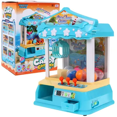 Produktbild von Maschine mit Greifer für Kinder ab 3 Jahren. Arcade-Spiel, Ballfänger + Bedienfeld + 10 Bälle + 12 Spielsteine