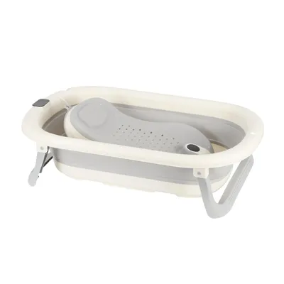 Produktbild von Baby Badewanne Set Faltbar mit Thermometer und Badewannensit für Neugeborene und Babys Grau
