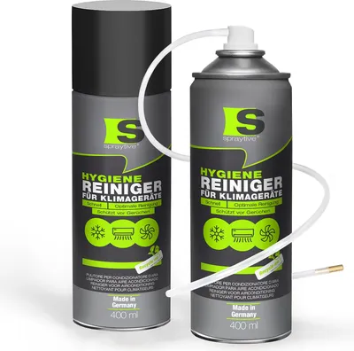 Produktbild von Spraytive 2x 400ml Hygiene Reiniger für Klimageräte - Klimaanlagenreiniger für Auto & Haus, Geruchsentferner Spray, mit Schlauch & Messingdüse