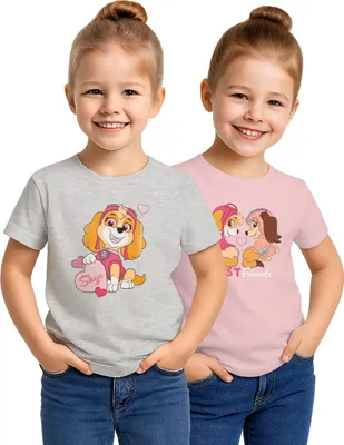 Produktbild von Paw Patrol T-Shirt für Mädchen Oberteil Kinder Shirt kurzärmlig Rosa/Grau (2er Pack) 98-104