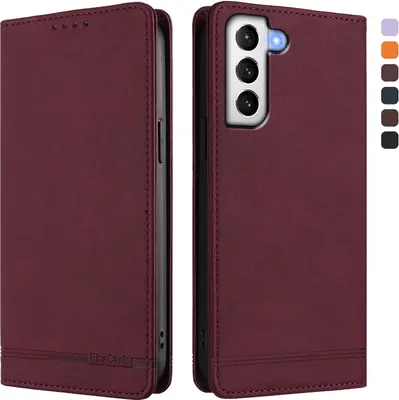 Image de Etui pour Samsung Galaxy S21+ 5G, étui rétro en cuirPolyuréthaneavec support et fentes pour cartes de crédit Rouge