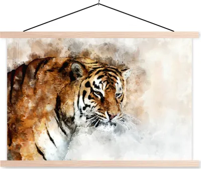 Produktbild von MuchoWow® Textilposter Tiger - Augen - Gemälde 60x40 cm mit holzfarbenen Rahmen - Bilder