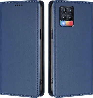Image de Etui en cuir pour Realme 8 4G/Realme 8 Pro 4G, étui magnétique en cuirPolyuréthaneavec support Bleu foncé