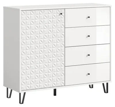 Produktbild von xonox.home Prisma Highboard (B/H/T: 110x96x40 cm) weiß Melam und weiß Hochglanz