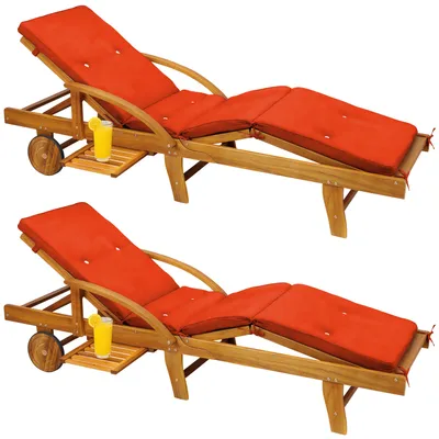 Immagine prodotto di CASARIA® Set da 2 Lettino Prendisole in Legno Acacia incl. Cuscino Portata 320kg 2 Persone Sdraio da Giardino Terrazza Balcone Pieghevole con Ruote 195x55cm