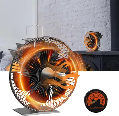 Produktbild von Jayseuw Kaminofen Ventilator - Ofenventilator wärmebetrieben mit Schutzhülle - Kamin Ventilator - Lüfter für Kaminöfen Holzöfen Öfen - 6 Flügel Rotorblätter – Wärmeverteiler ohne Strom – schwarz