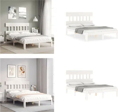 Obrázek produktu pro vidaXL Postel z masivu s čelem bílá 140x200 cm - Rám postele - Rámy postelí - Postelový rám - Postel