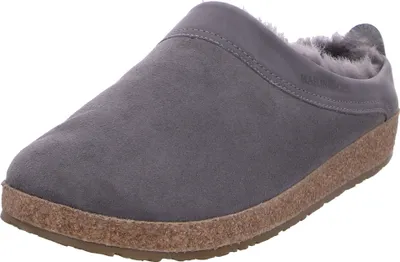 Produktbild von Haflinger Damen Hausschuh Herren Pantoffel Lammfell Leder Clog Snowbird 713015, Größe:42 EU, Farbe:Grau