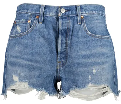 Produktbild von Damen Jeans Shorts Blau - 501 Style, Used-Look, 5 Taschen, Knöpfe