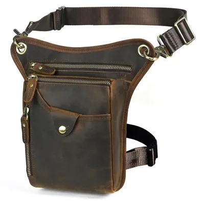 Image de Sacoche en toile et cuir marron pour homme, modèle FB211-6 M, idéale pour la moto et les activités de plein air