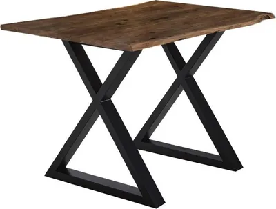 Produktbild von Esstisch Baumkante massiv Akazie nussbaum 120 x 80 schwarz X-Gestell LUBIN