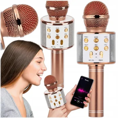 Produktbild von KRUMAD Karaoke Mikrofon Bluetooth Kabellos, Mikrofon mit Lautsprecher, Echo Effekt, Tragbar, LED Licht, für Kinder und Erwachsene, Schwarz