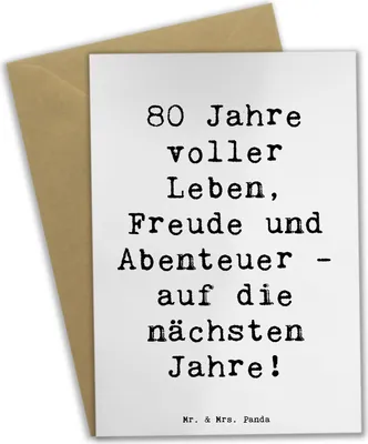 Produktbild von Mr. & Mrs. Panda Klappkarte Spruch 80. Geburtstag Abenteuer - Weiß - Geschenk, Glückwunschkarte, Beileidskarte, osterkarte, Achtziger Feier, Glückwunsch, weihnachtskarten