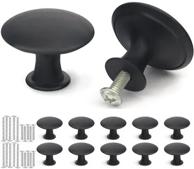 Image de Ibenzoa® : Lot de 10 boutons de meuble noirs – Poignées de meuble en forme de champignon, diamètre 30 mm × 22 mm, alliage de zinc, résistant à la rouille, avec 20 vis (25/45 mm) pour armoires et tiroirs