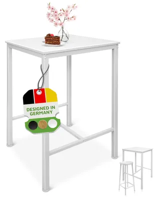 Produktbild von BeFair Bartisch mit Barhocker Set weiß- Stehtisch mit Barhocker 2er Set - Hochtisch mit Barstuhl Set – Tisch 60x60x100 und Zwei Hocker 70 cm Höhe