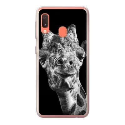 Produktbild von MuchoWow® Handyhülle Schutzhülle Hülle für Samsung Galaxy A20e Giraffe vor schwarzem Hintergrund in schwarz und weiß Silikon Softcase Handy Hülle - Abdeckung