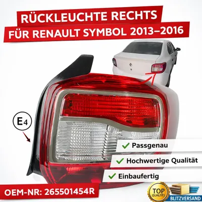 Produktbild von Rückleuchte Heckleuchte Rücklicht Rechts für Renault Symbol 2013–2016 265501454R