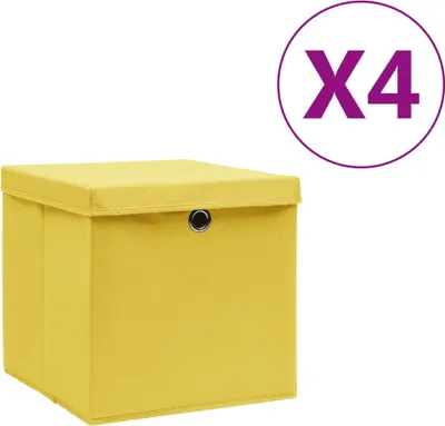 Obrázok produktu pre Úložné boxy s vekom 4 ks, 28x28x28 cm, žlté