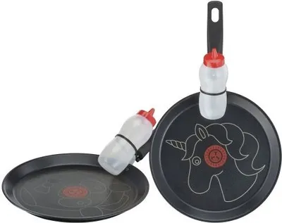 Produktbild von Tefal Creative Edition Panda Crepepfanne/Pfannkuchenpfanne 25 cm, Crepes Pfanne Induktionsgeeignet, Antihaftbeschichtet, Pfannkuchen Crepes mit Tiermuster, inkl Dosierflasche 200ml, schwarz