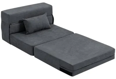 Produktbild von Schlafsessel 3 in 1 Dunkelgrau 210 x 80 x 15 cm Klappsofa Bettfunktion Lendenkissen Chaiselongue Relaxsessel Foam
