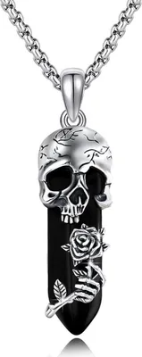 Produktbild von Totenkopf Kette 925 Sterling Silber Rose Kristall Anhänger Gothic Halloween Schädel Halskette
