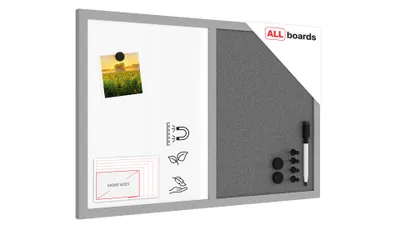 Produktbild von Kombitafel, Kork grau / magnetisch weiß 60x40, Holzrahmen grau lackiert